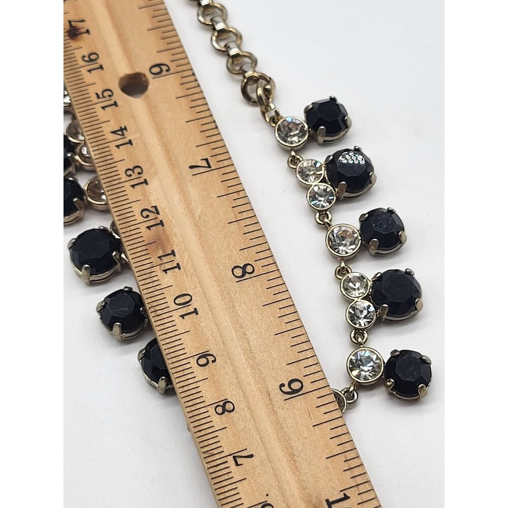 J. Crew Gold Tone Black Clear Rhinestones Statement Bib Necklace Prom Wedding - Picture 4 of 7